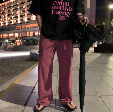 ワンダーラントピグメントウォッシュ加工カラーバンディングワイドパンツ
