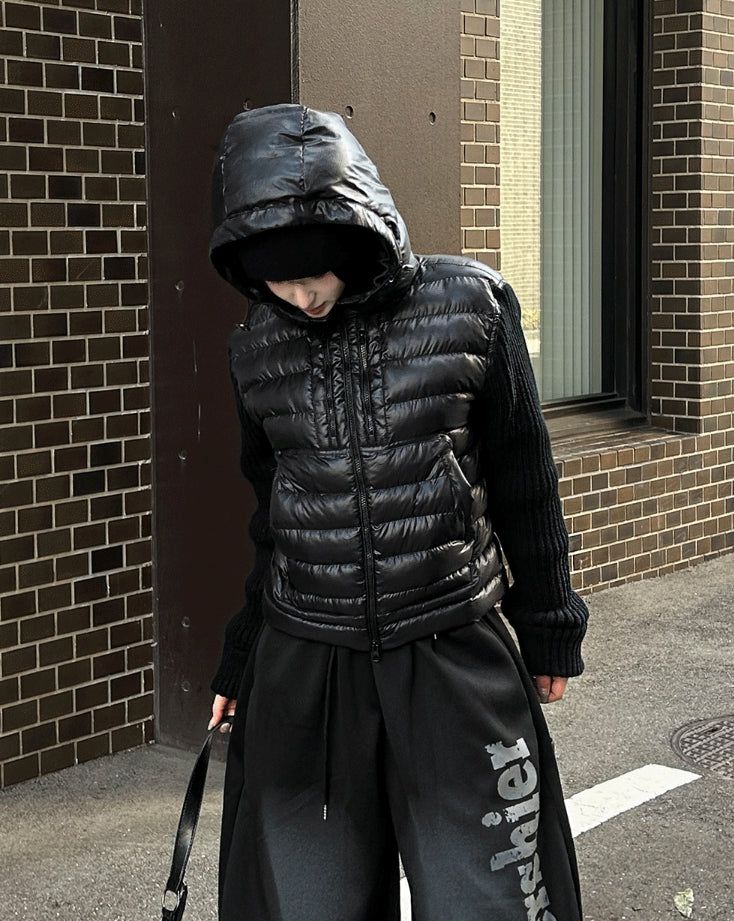 Black tech knit padding jacket