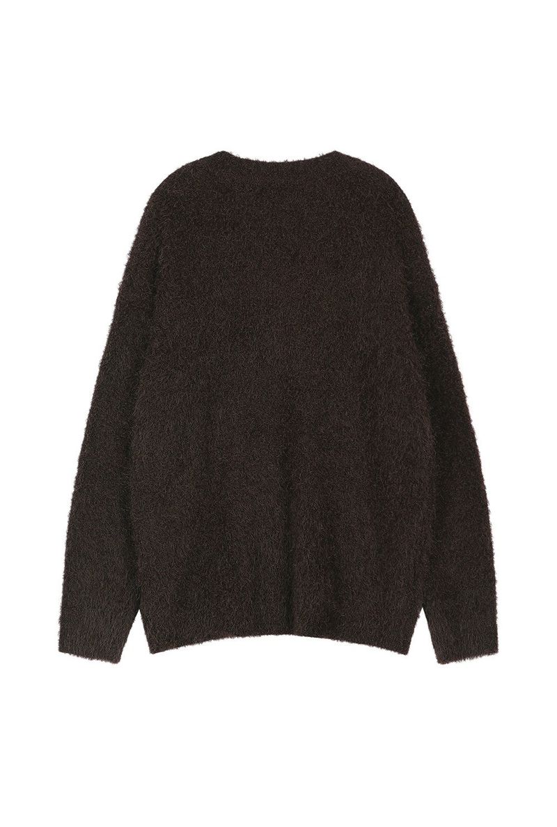 Soft Fur V-neck Knit Top (BROWN)