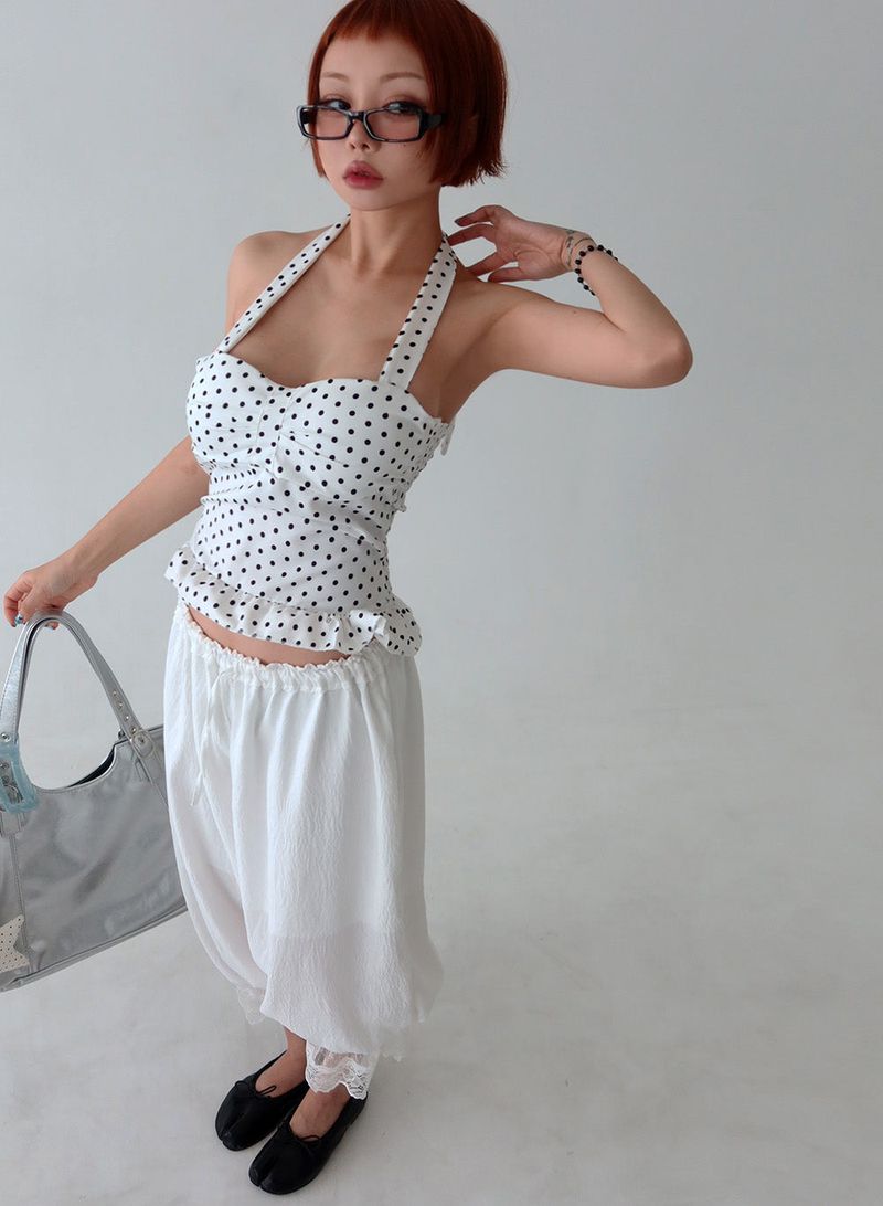 dot halter neck smoke blouse