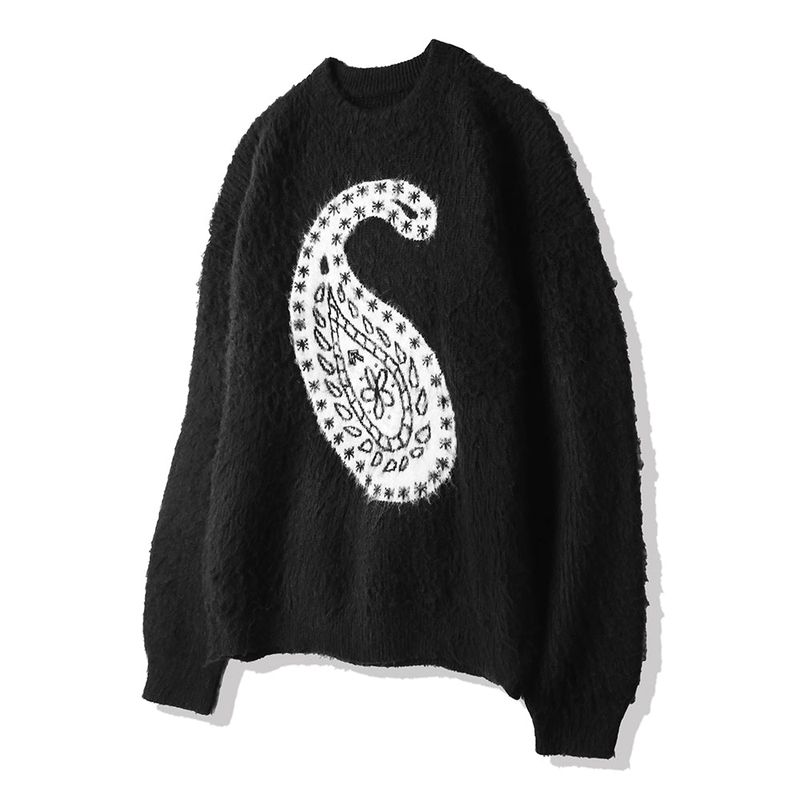 BULKY BRUSH PAISLEY SWEATER BLACK