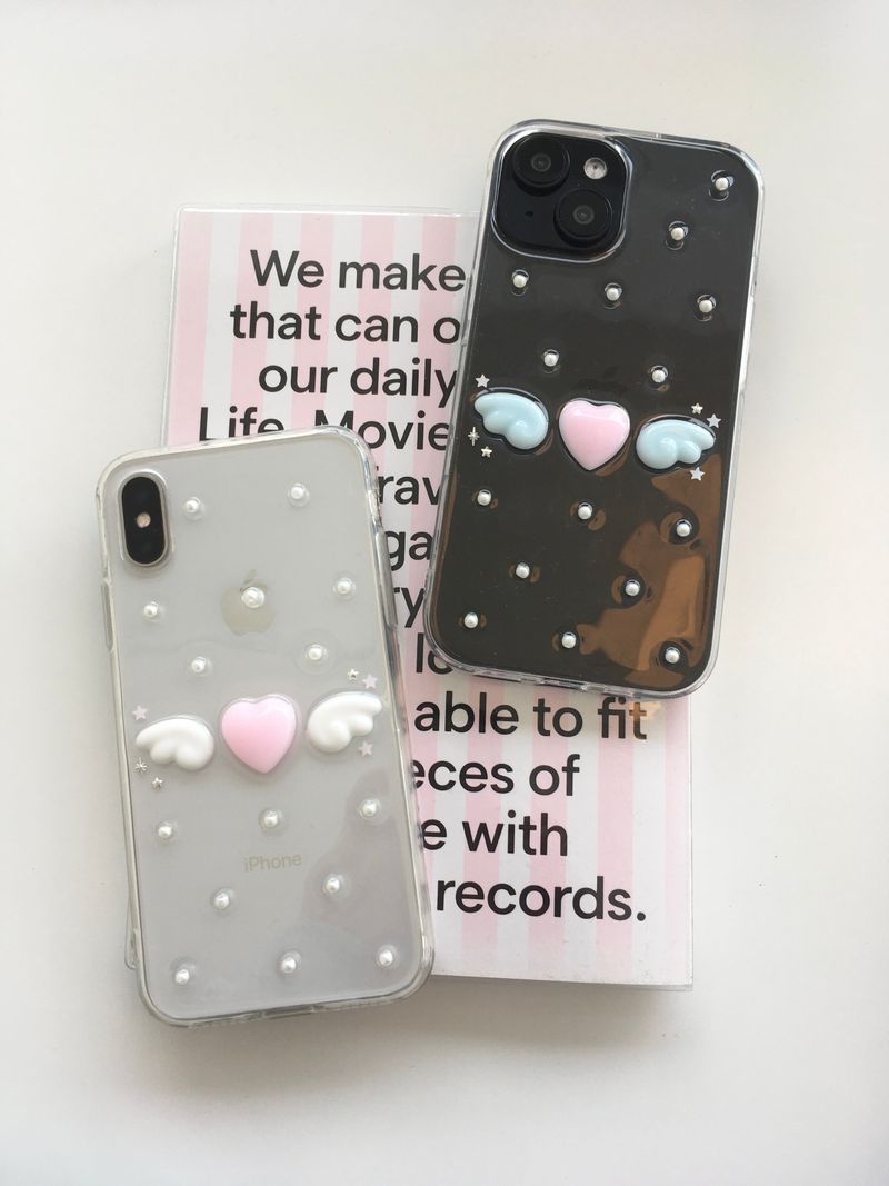[MADE] ドットエンジェルレジンケース(heart-pink & wings-white)