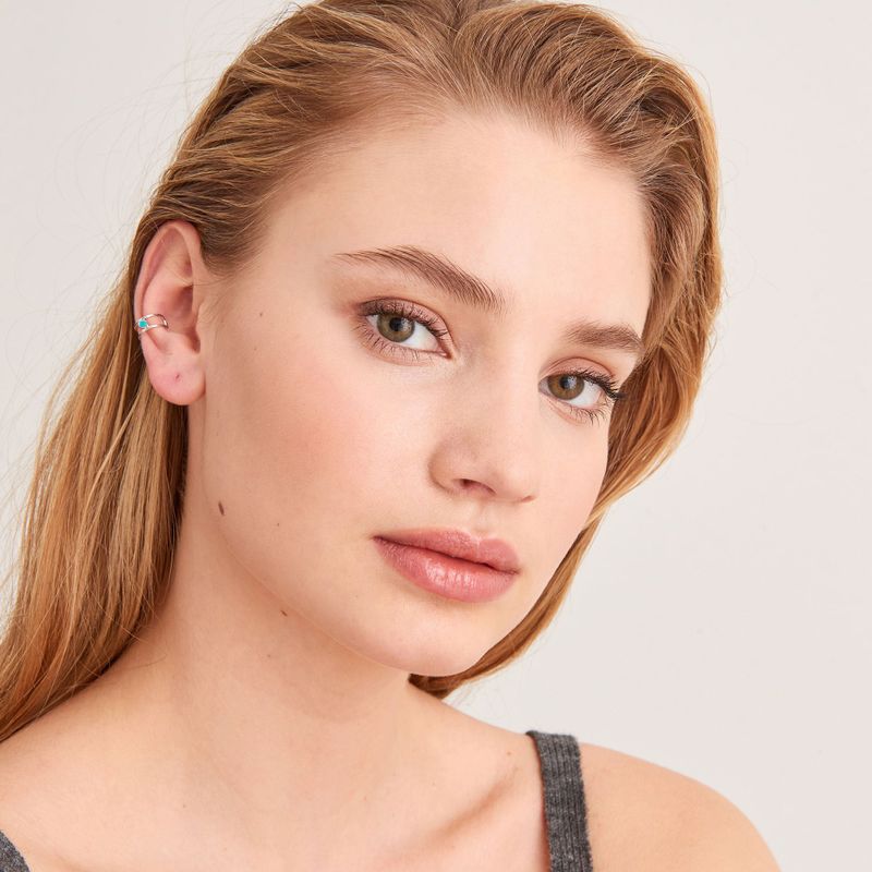 Tidal Turquoise Duet Line 925 Silver Ear Cuff E027-02H