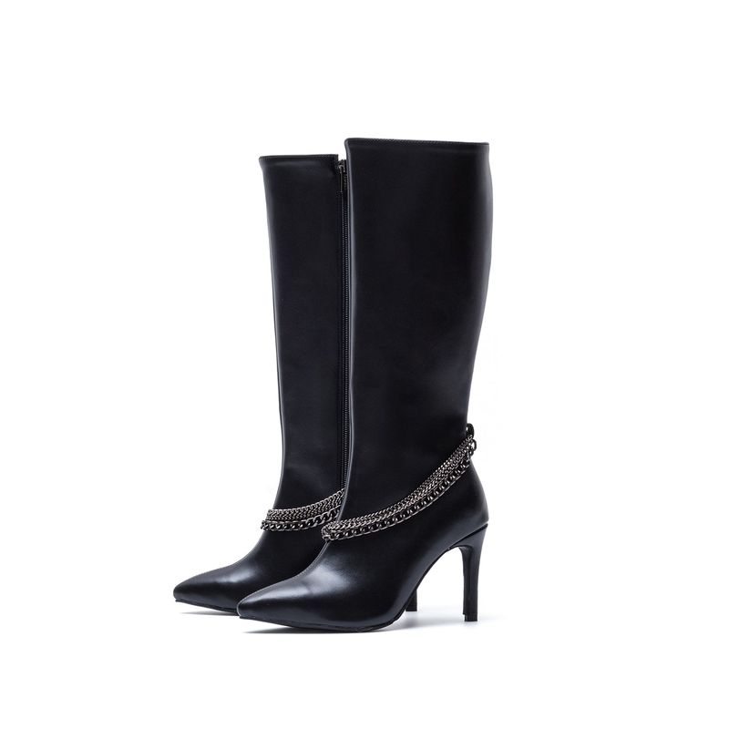 Chain Stiletto Boots Heel(Black)
