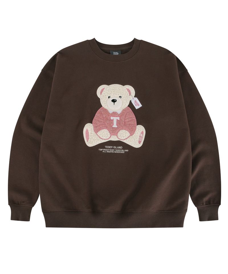 Boucle teddy knit sweatshirts [BROWN]