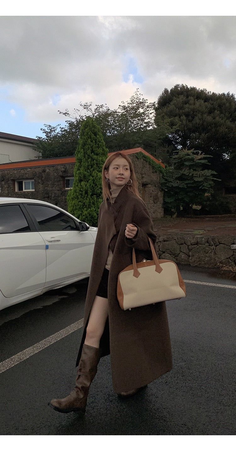 dark brown wool handmade long coat