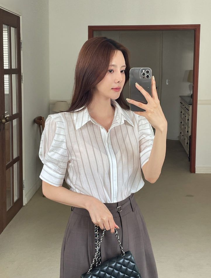 iam mari（アイアム マリ）の「Tibet Stripe Puff Shirt Blouse（Tops）」