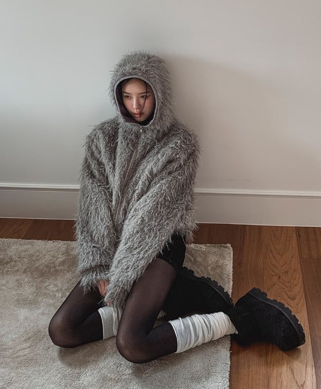 Lolo High Neck Fur Hooded Jumper