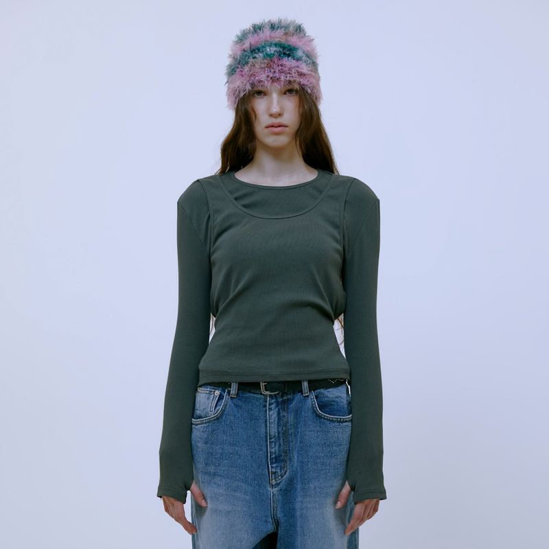 13MONTH(サーティーンマンス)の「Double Layered Strap Top (KHAKI)(Tops)」
