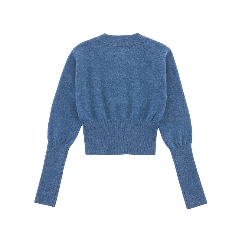 WOOL FITTED CROP CARDIGAN - DARK BLUE