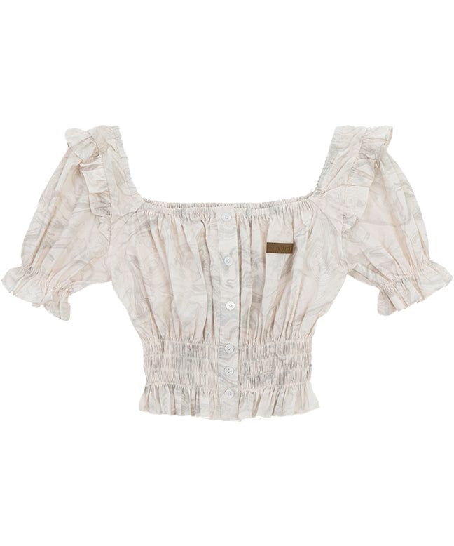PUFF SLEEVE RUFFLE CROP SHIRT
