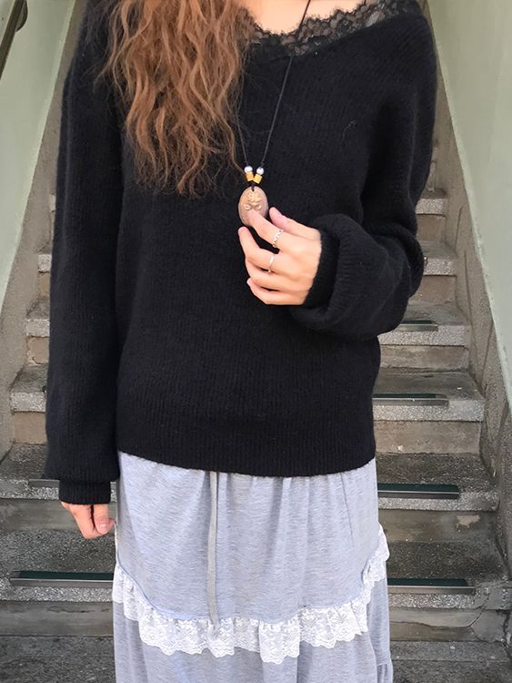 seter lace v-neck knit 