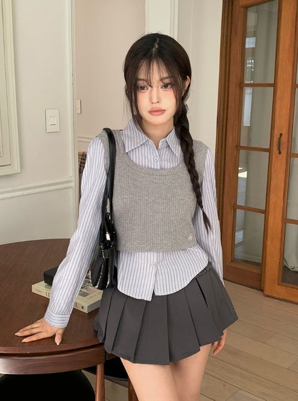 anyonemore（エニーワンモアー）の「Getty Fake Layered Layered Color Matching Bustier Shirt（Tops）」