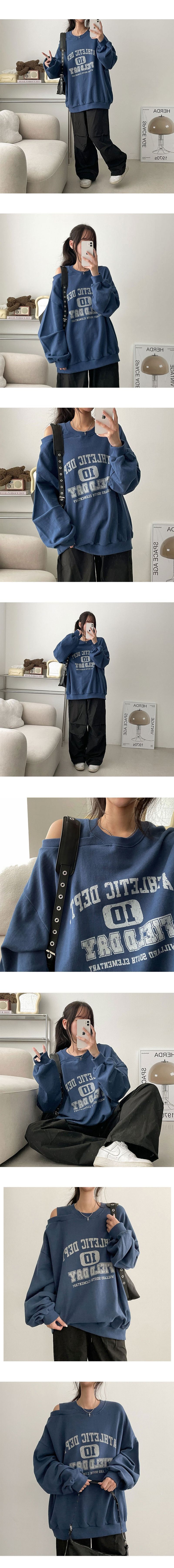 Mint Unbalanced Shoulder Slit Open Boxy Sweatshirt