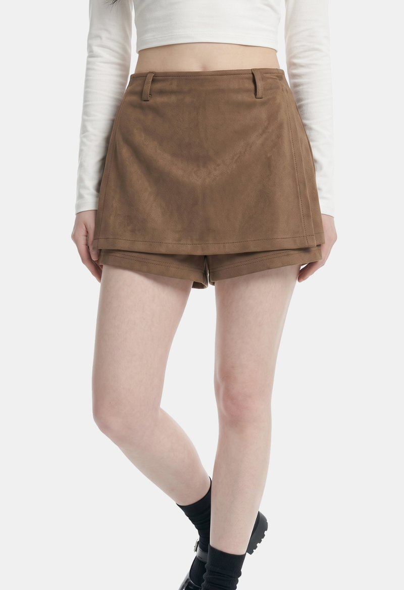 Suede Wrap Mini Skort