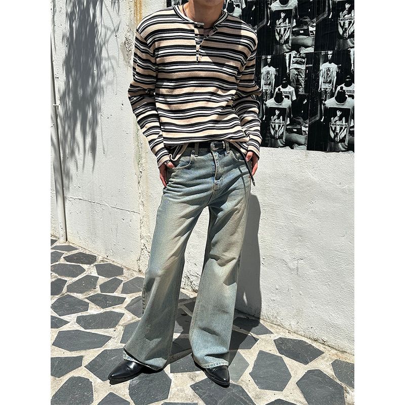 [F/W] Multi stripe henry neck long sleeves (3color)