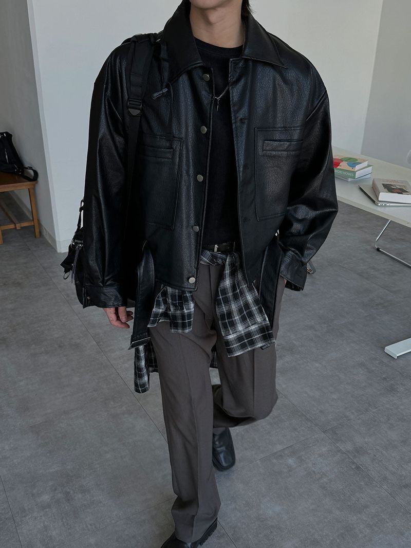ASCLO Biker Leather Belt Jacket (2color)
