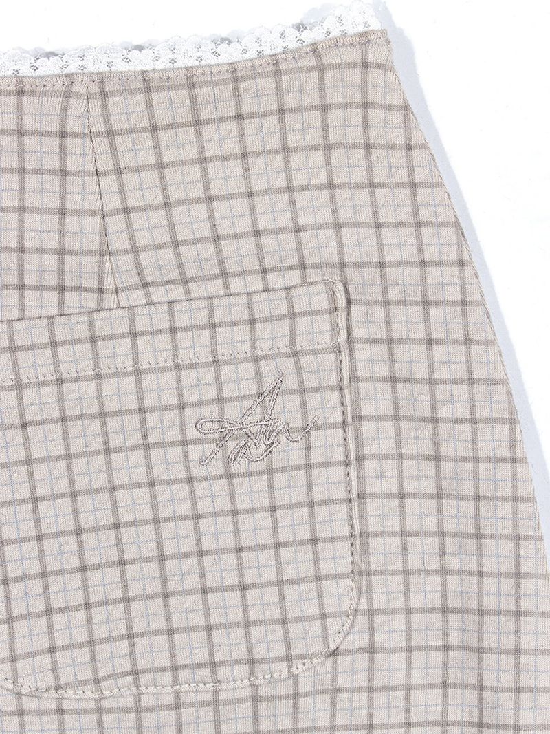 LOW-RISE CHECK LACE MINI SKIRT_Gray