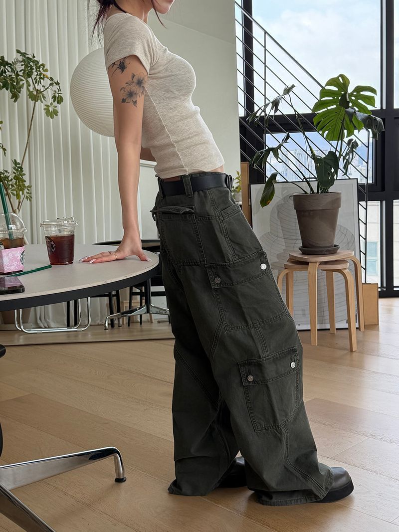 Wide flare cargo pants(2color)