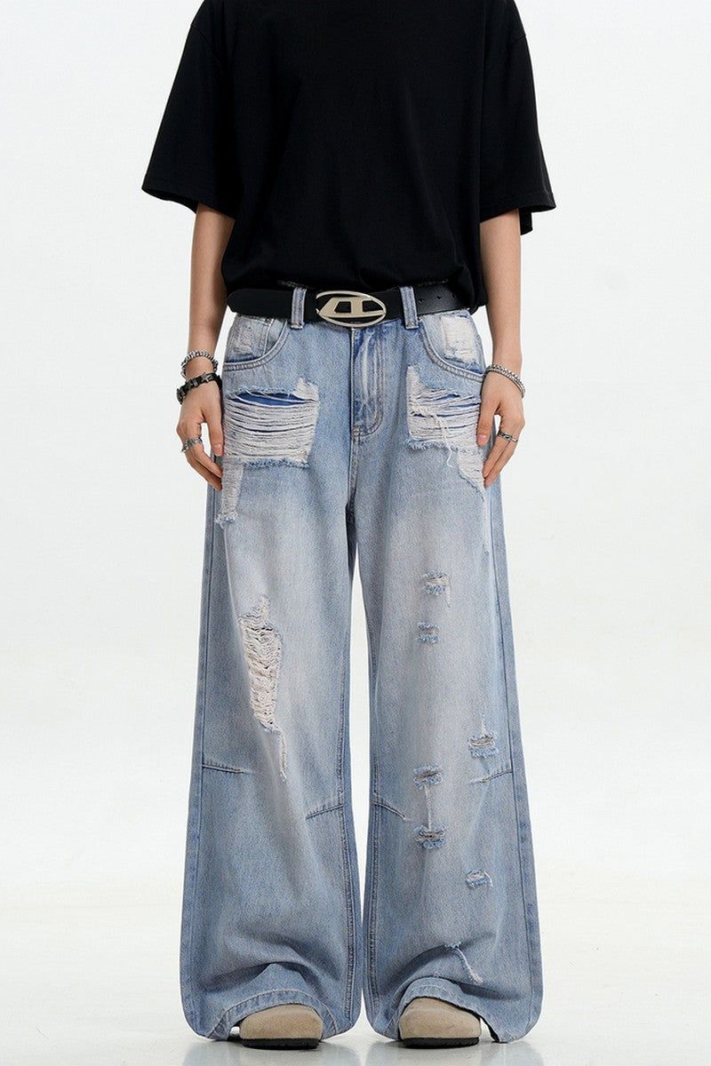 Light Blue Ripped Loose Jeans
