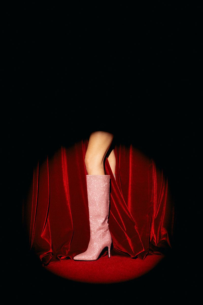 Pearl Shining Stiletto Boots Heel(Pink)