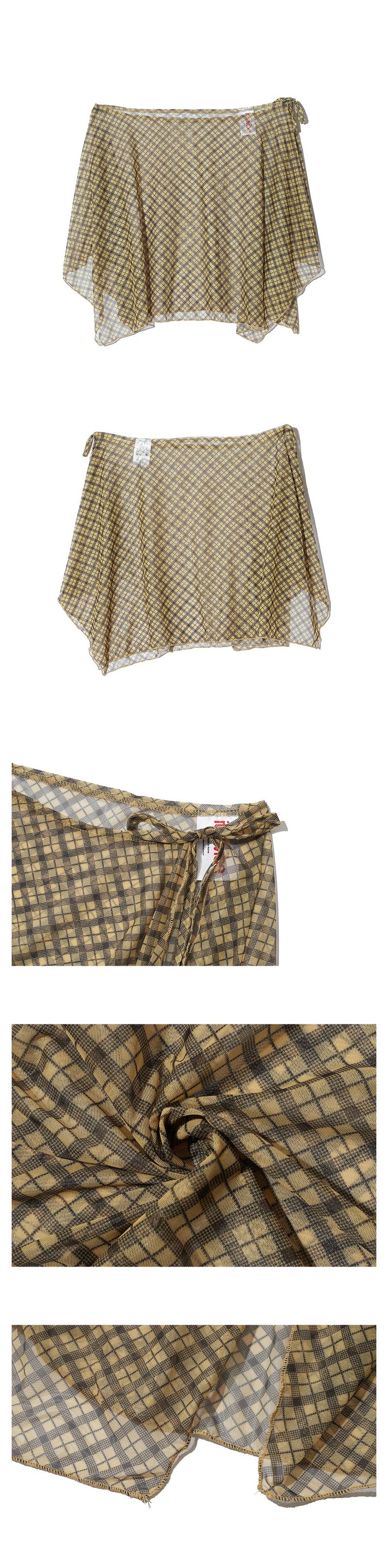 YELLOW CHECK LAYERED WRAP MIDI SKIRT