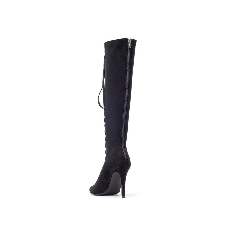 Suede Lace-Up Open Toe Boots Heel(Black)