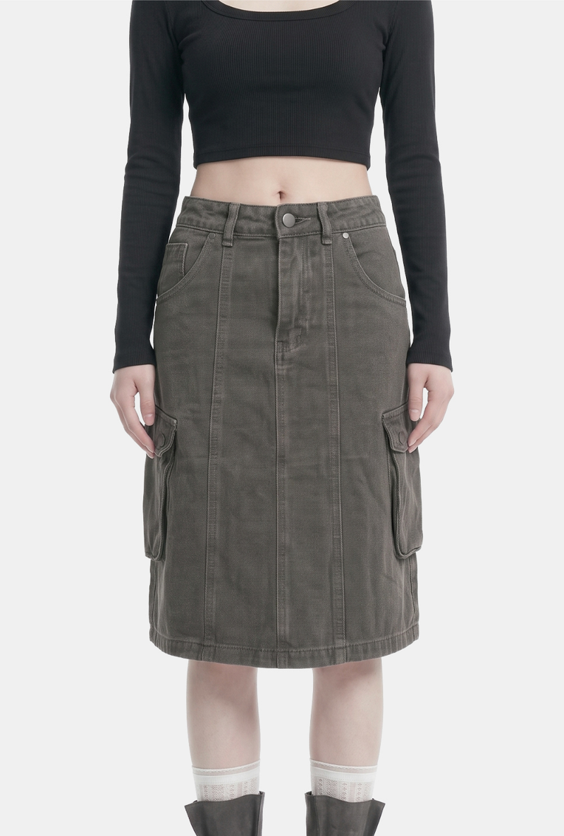 Molly Washed Cargo Denim Skirt