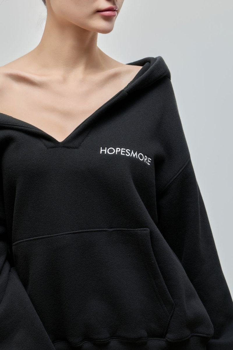 V-neck Logo Hoodie_Black