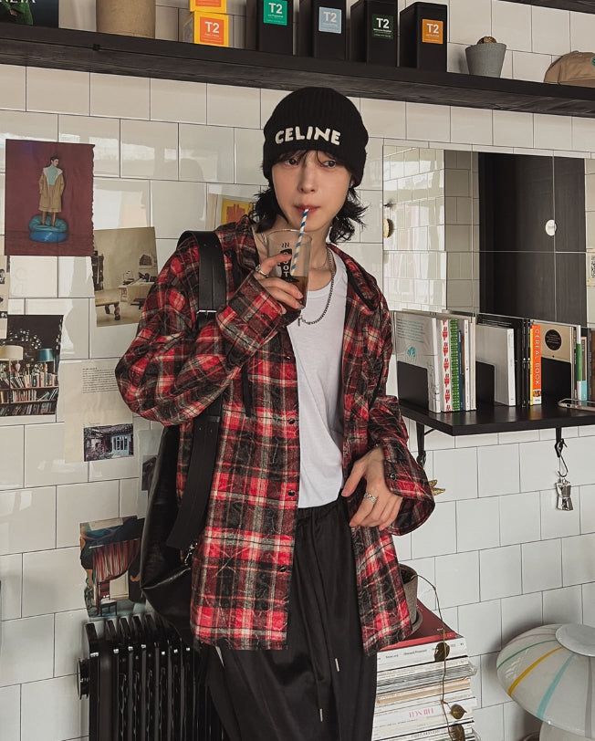 Allen crack check hood shirt