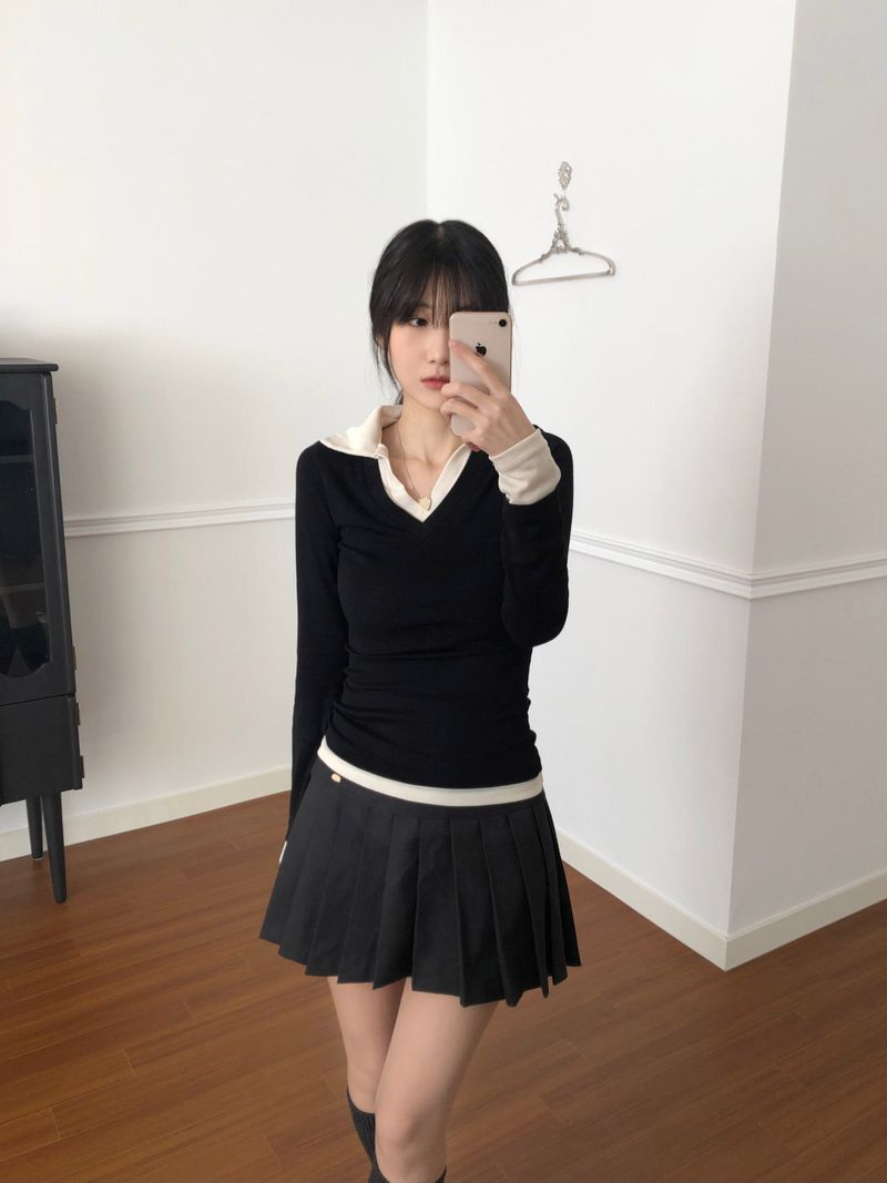 Layered Collar T-shirt (2 colors)