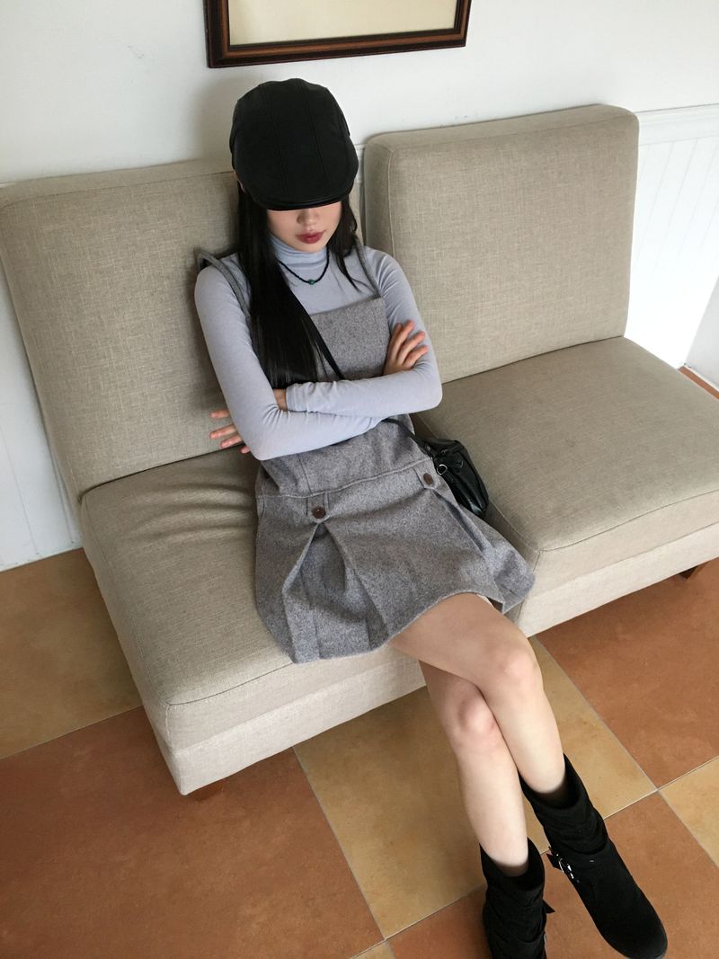 Ant herringbone wool pleated mini dress
