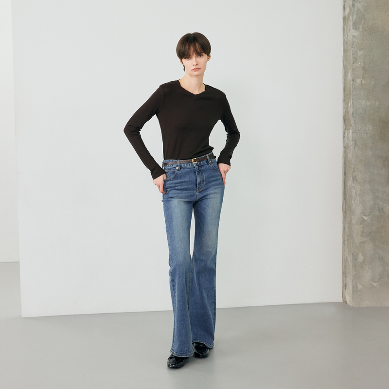 Middle blue wide boots cut - D002