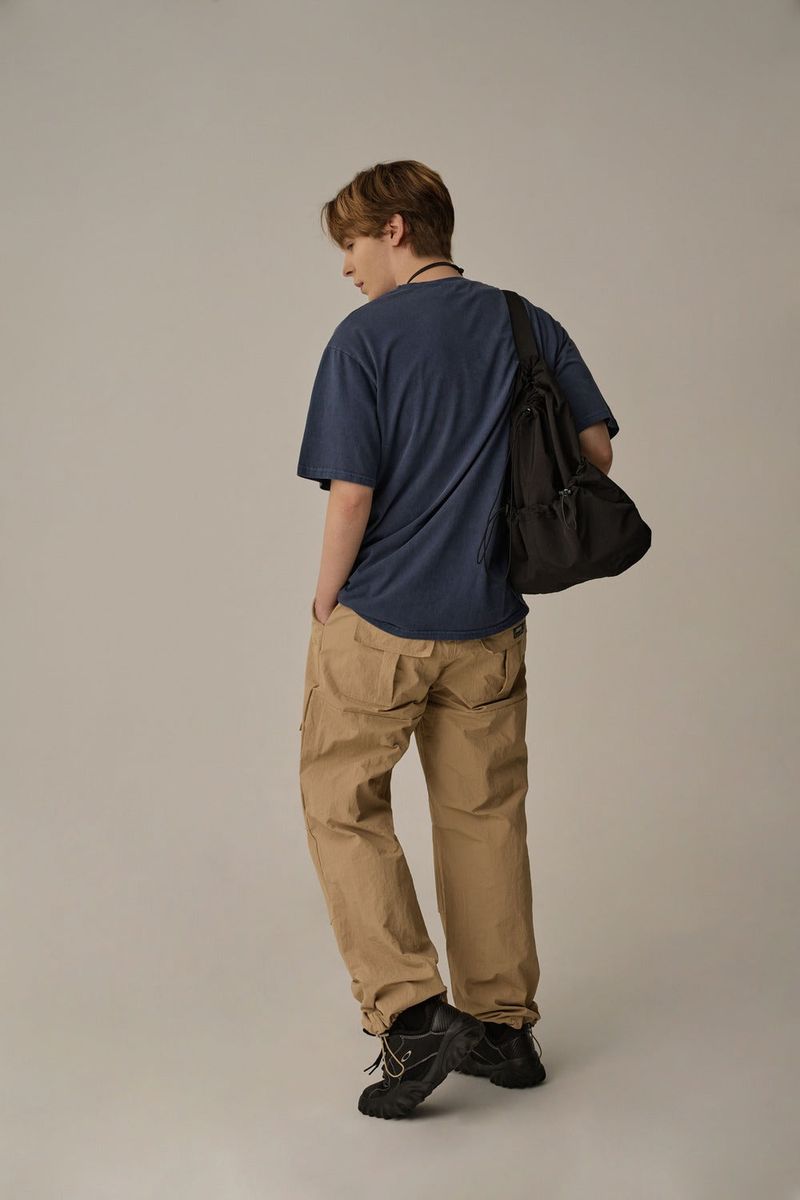 FRONT POCKET NYLON CARGO PANTS(BEIGE)