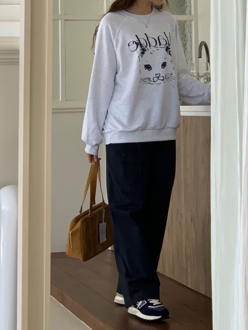 CAT DRAWING SWEATSHIRTS (WHITE MELANGE)