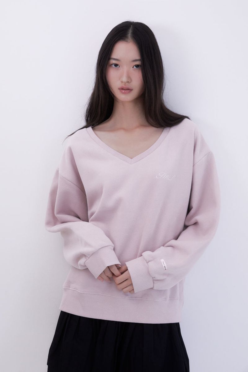 Lettering Deep V-Neck Sweatshirt (PINK)