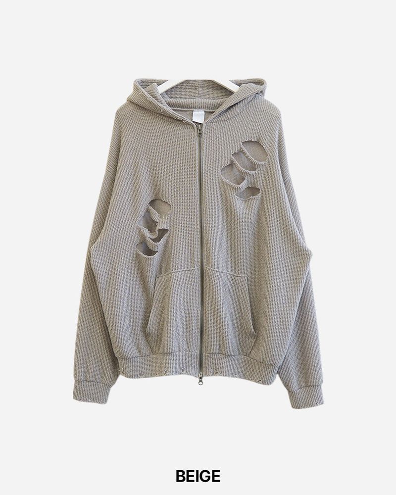 Broken Knit Hooded Zip-Up