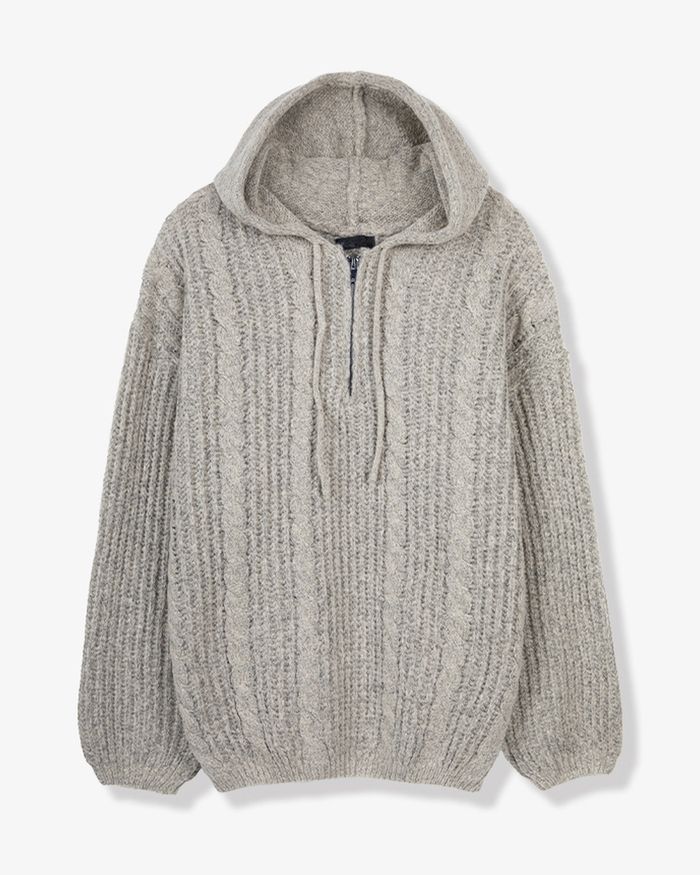 (UNISEX) Follow Half Zip Cable Knit Hoodie