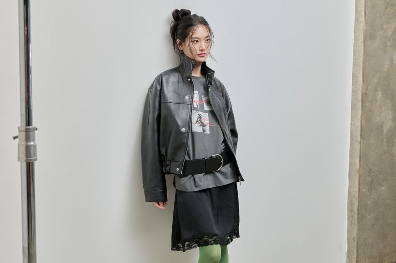 High-neck Leather Jacket_Black