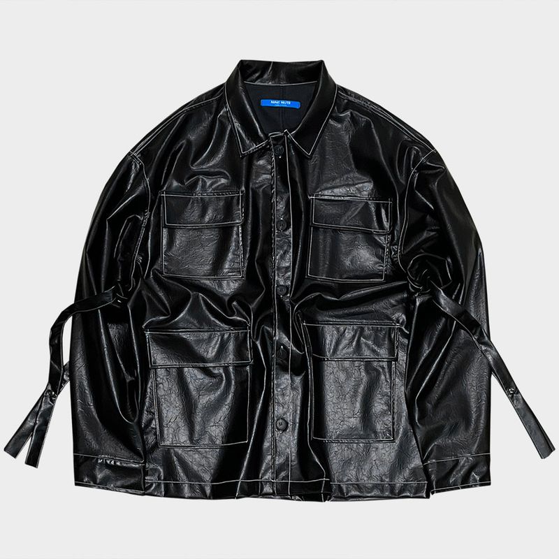 glossy strap shirt_black