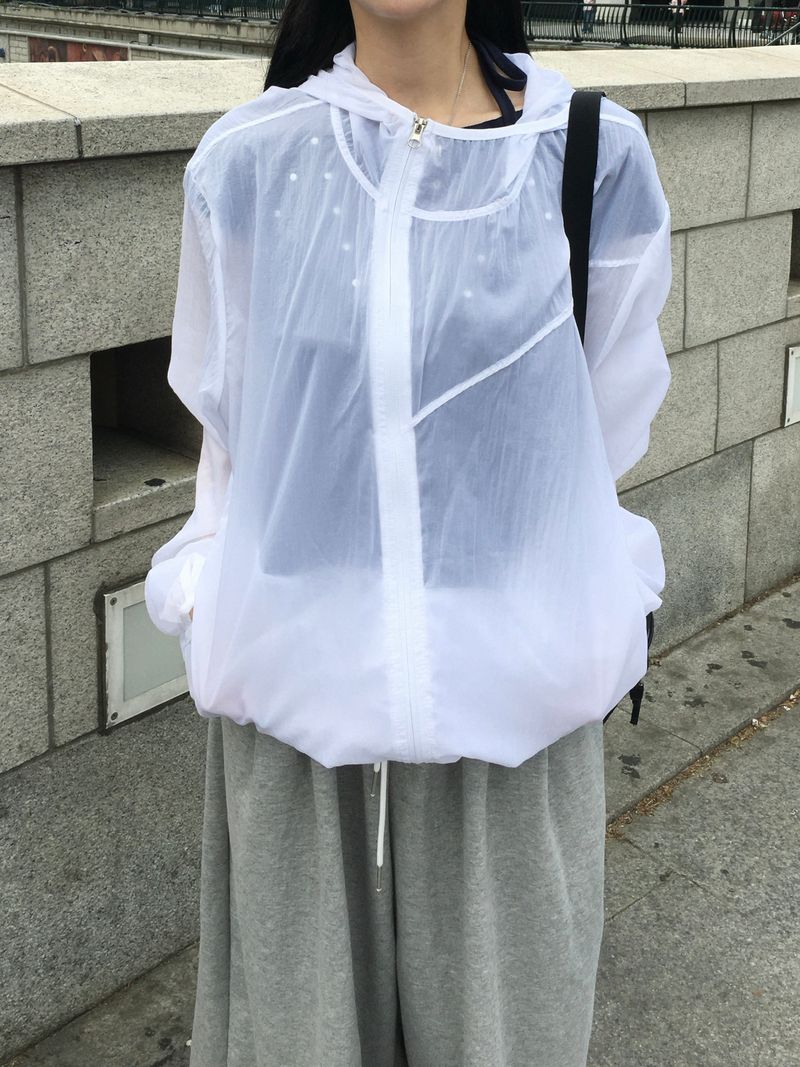 Sheer diagonal see-through windbreaker (5c)