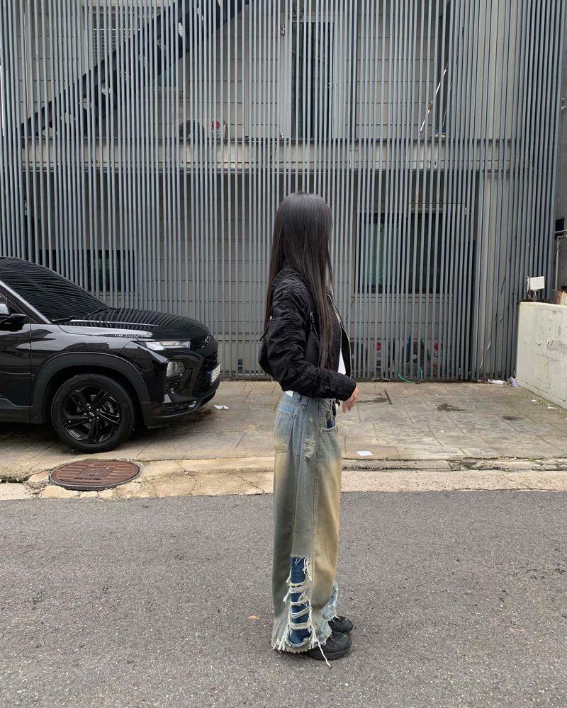 Side vintage denim pants