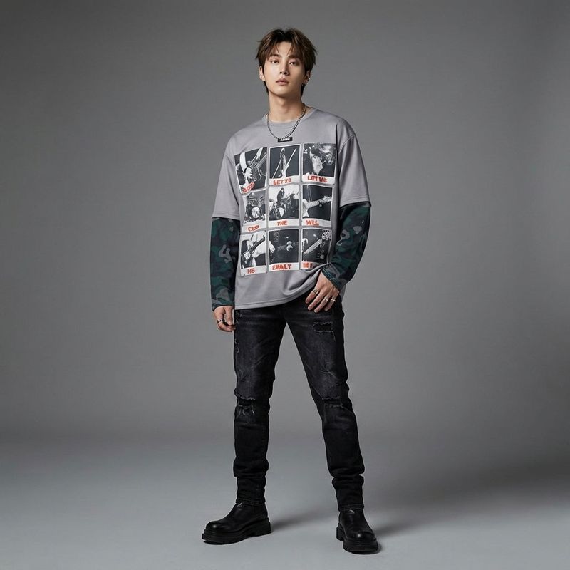 Grey RockStar Layered T-Shirt