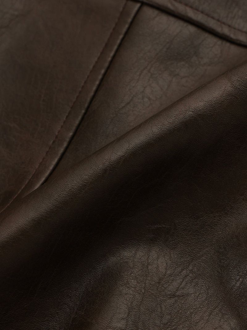 High-neck Leather Jacket_Brown