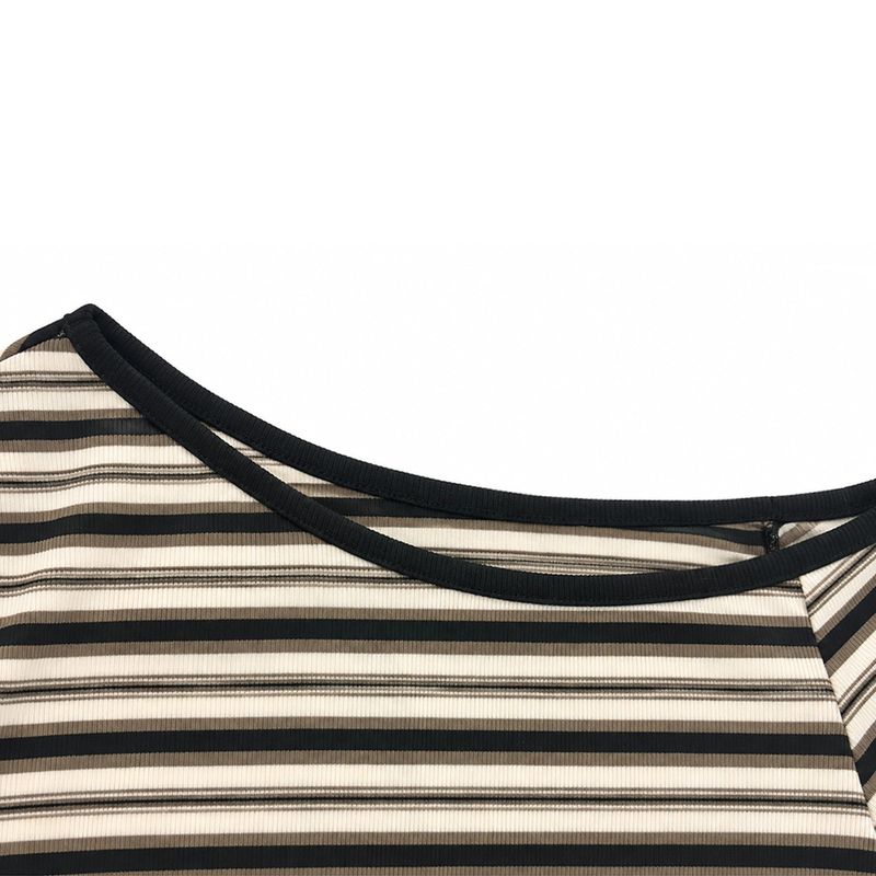 STRIPE OFF-SHOULDER TOP [BROWN]