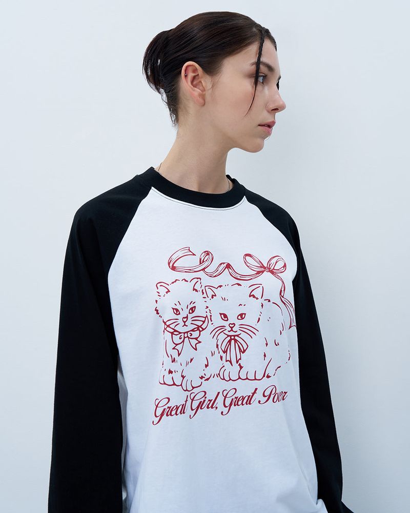 RIBBON CATS CROP LONG SLEEVE-BLACK