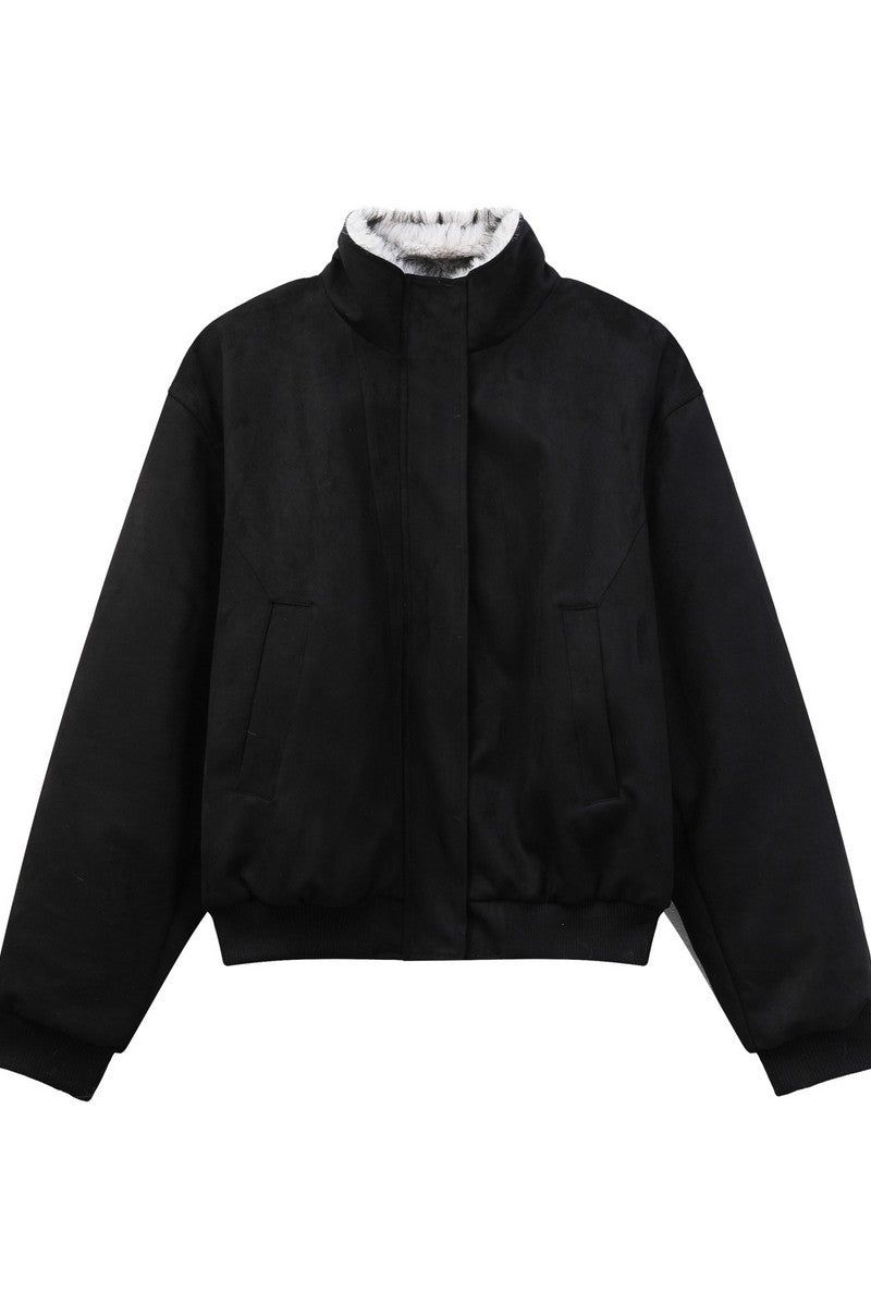 Vintage Fur Collar Bomber Jacket