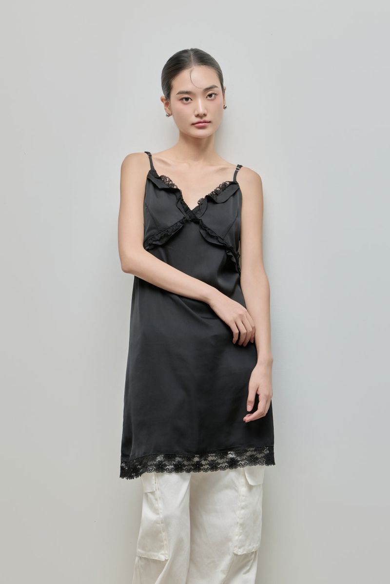 Silky Lace Bustier Dress_Black