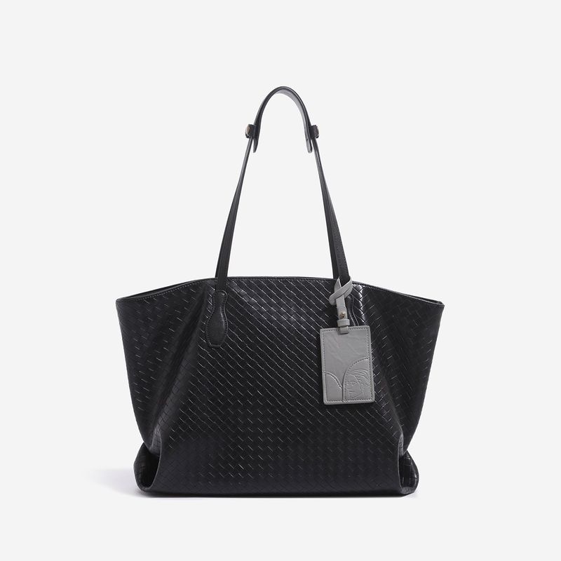 Woven Texture Large Square Tote Bag with Pouch