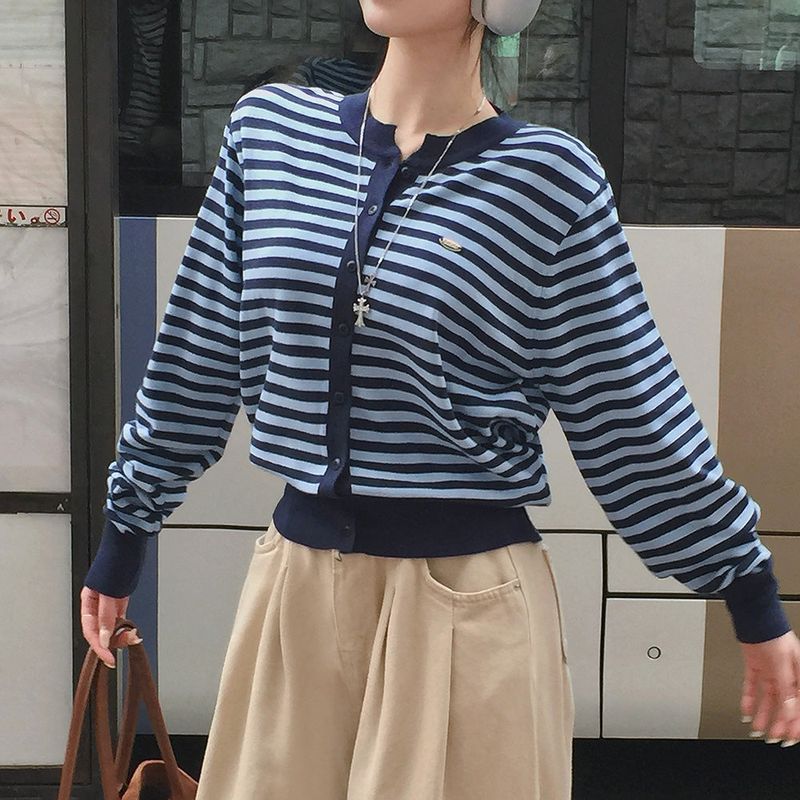 [BELLIDE MADE] Lucky, round stripe cardigan